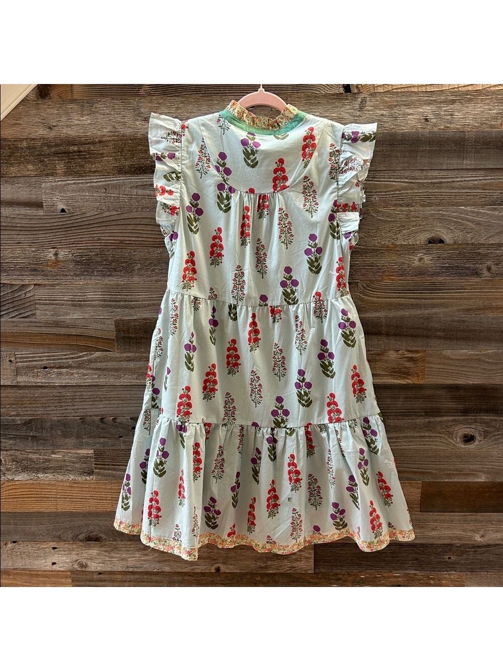 Gigio Floral Ruffle Sleeve Dress Mixed Media Mini Dress 100% Cotton Size Small - Picture 7 of 10